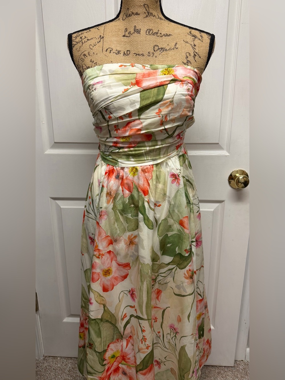 H&M Strapless Floral Sundress in Cream, Green, Pink